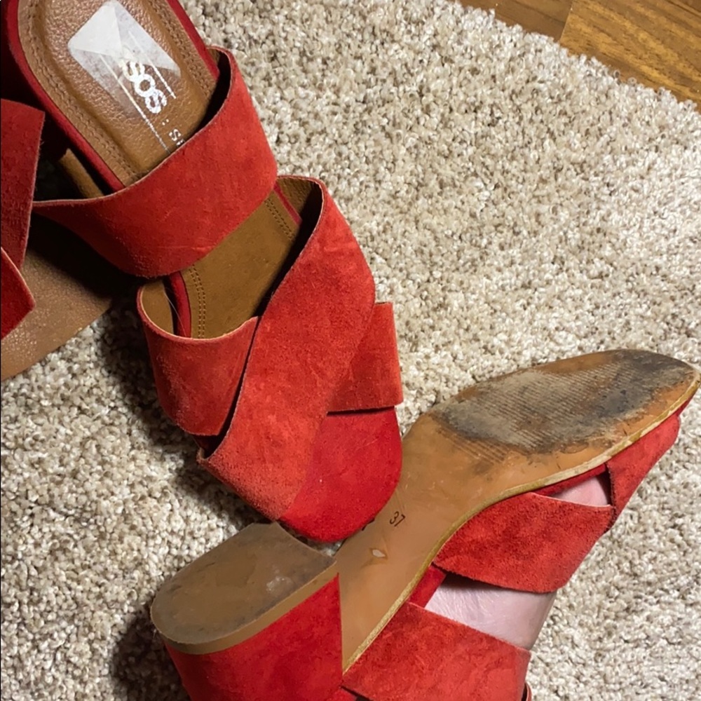 Red Crossover Block Heel - image 4